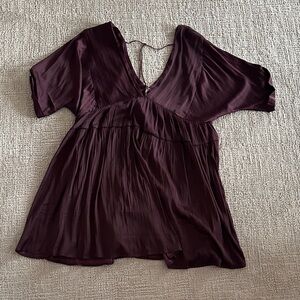 Free people V-Neck Pleated Tunic dress - Deep Plum